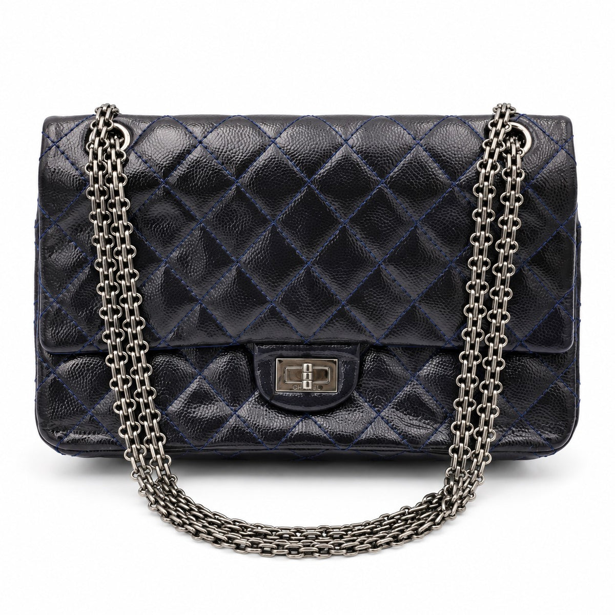 Chanel Aged Calfskin Large 2.55 Reissue 226 Flap Bag Navy Ruthenium