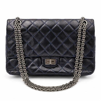 Chanel Aged Calfskin Large 2.55 Reissue 226 Flap Bag Navy Ruthenium