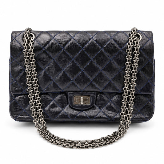 Chanel Aged Calfskin Large 2.55 Reissue 226 Flap Bag Navy Ruthenium