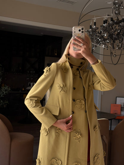 Valentino Limited Edition Avocado Floral Wool Coat