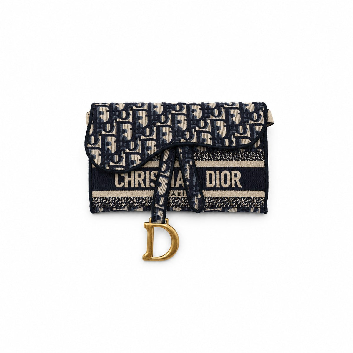 Dior Oblique Canvas Saddle Chain Pouch Navy Beige GHW