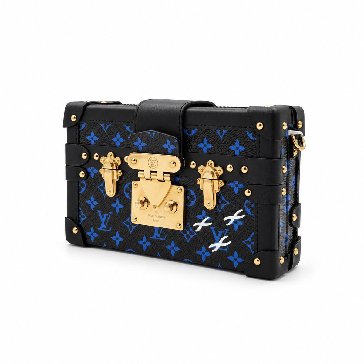 Louis Vuitton Monogram Canvas Petite Malle Bag Black Blue GHW