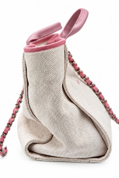 Chanel Canvas Deauville Tote Beige Pink SHW