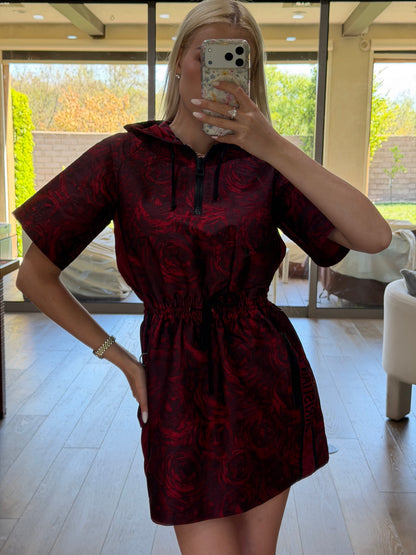 Dior Contrast Rose Print Bee Embroidered Dress