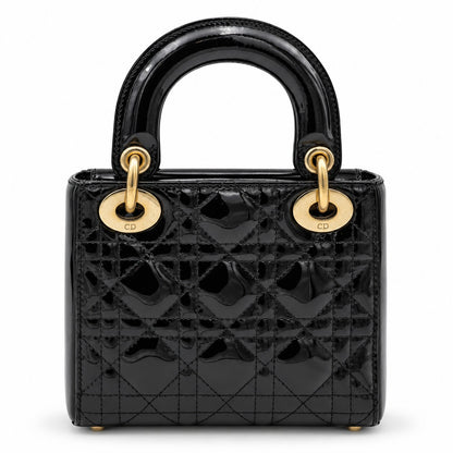Dior Cannage Patent Leather Mini Lady Dior Bag Black GHW