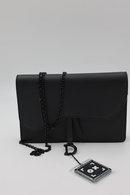 Dior Ultramatte Calfskin Saddle Wallet on Chain Black Black Hardware