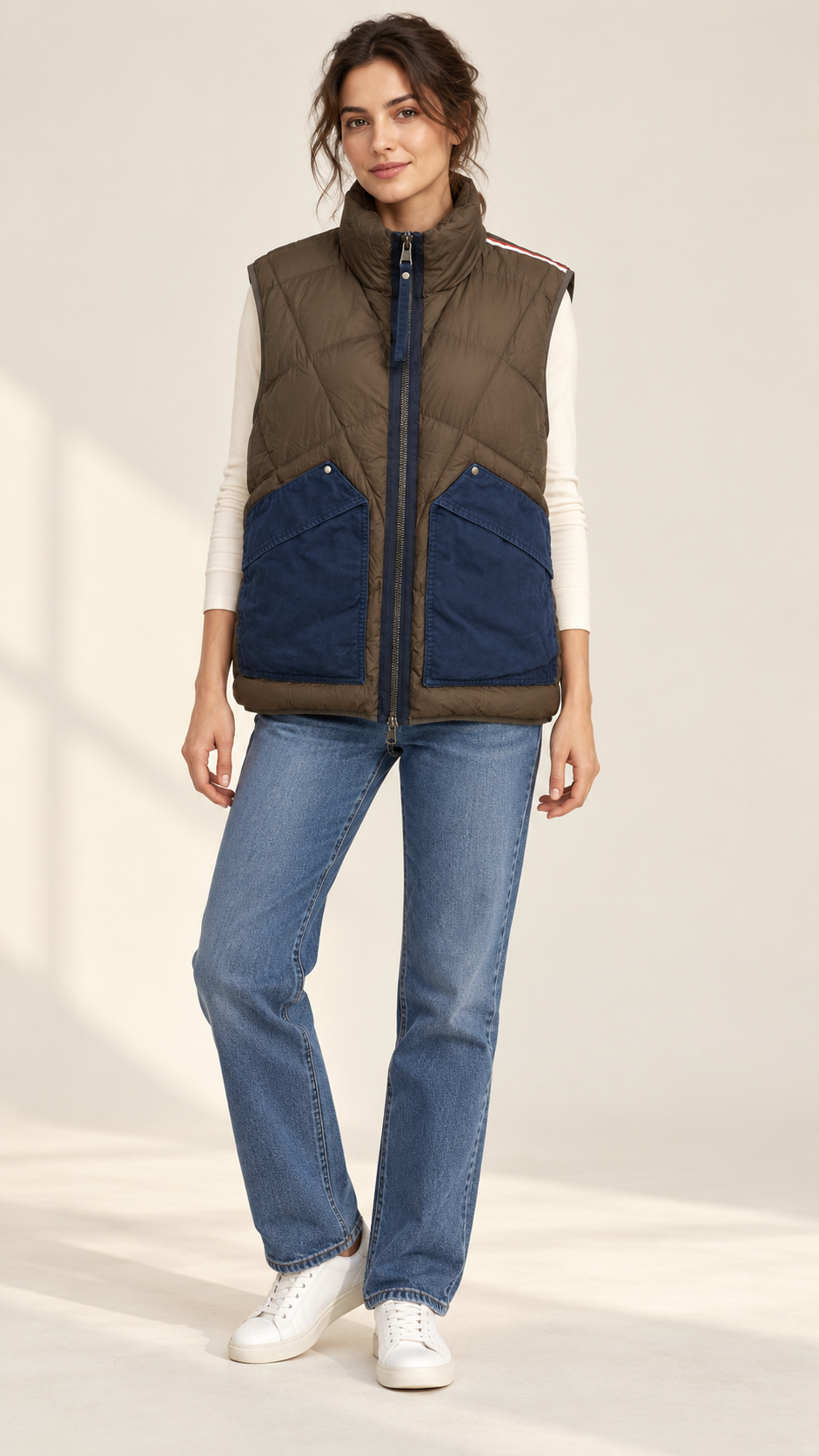 Moncler Zem Color-Block Pocket Puffer Vest