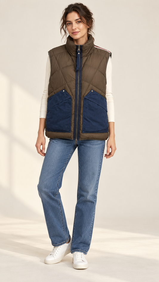 Moncler Zem Color-Block Pocket Puffer Vest