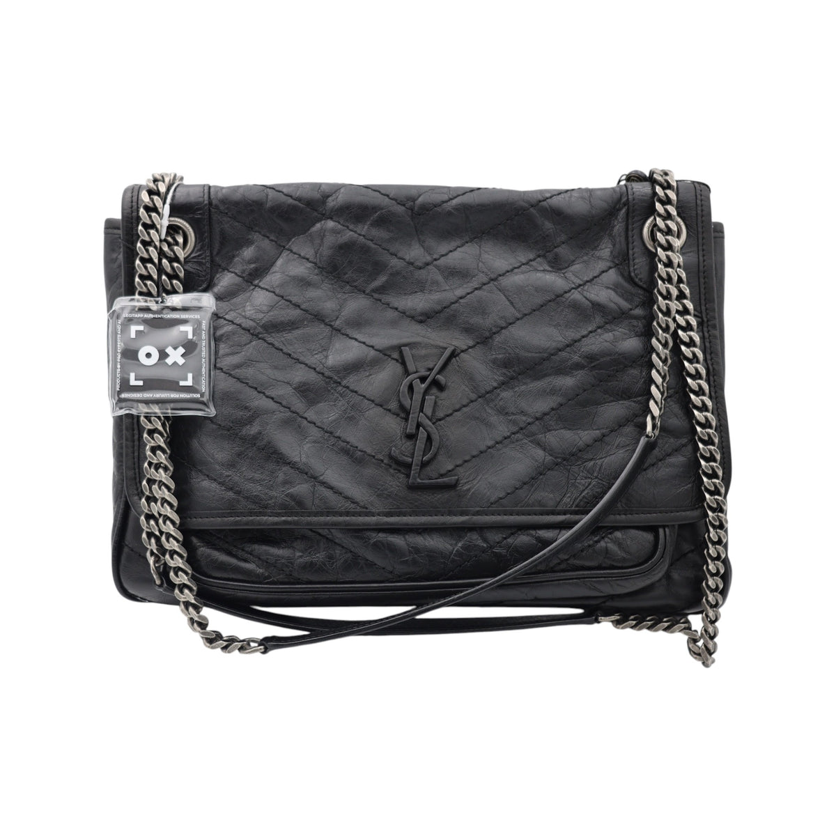 Saint Laurent Niki Crinkled Leather  Medium Shoulder Bag Black