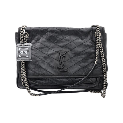 Saint Laurent Niki Crinkled Leather  Medium Shoulder Bag Black
