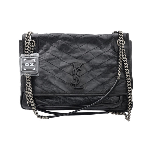 Saint Laurent Niki Crinkled Leather  Medium Shoulder Bag Black