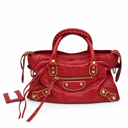 Balenciaga Leather Small Metallic Edge City Bag Red GHW
