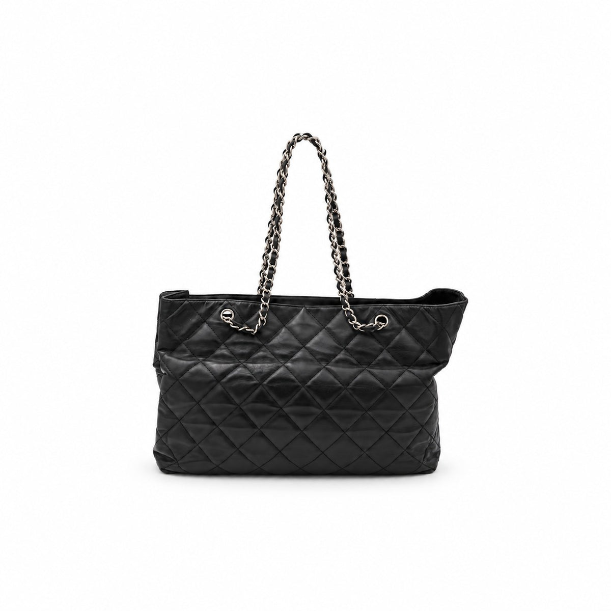 Chanel Quilted Lambskin Chain Shoulder Tote Black SHW