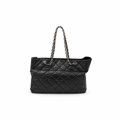 Chanel Quilted Lambskin Chain Shoulder Tote Black SHW