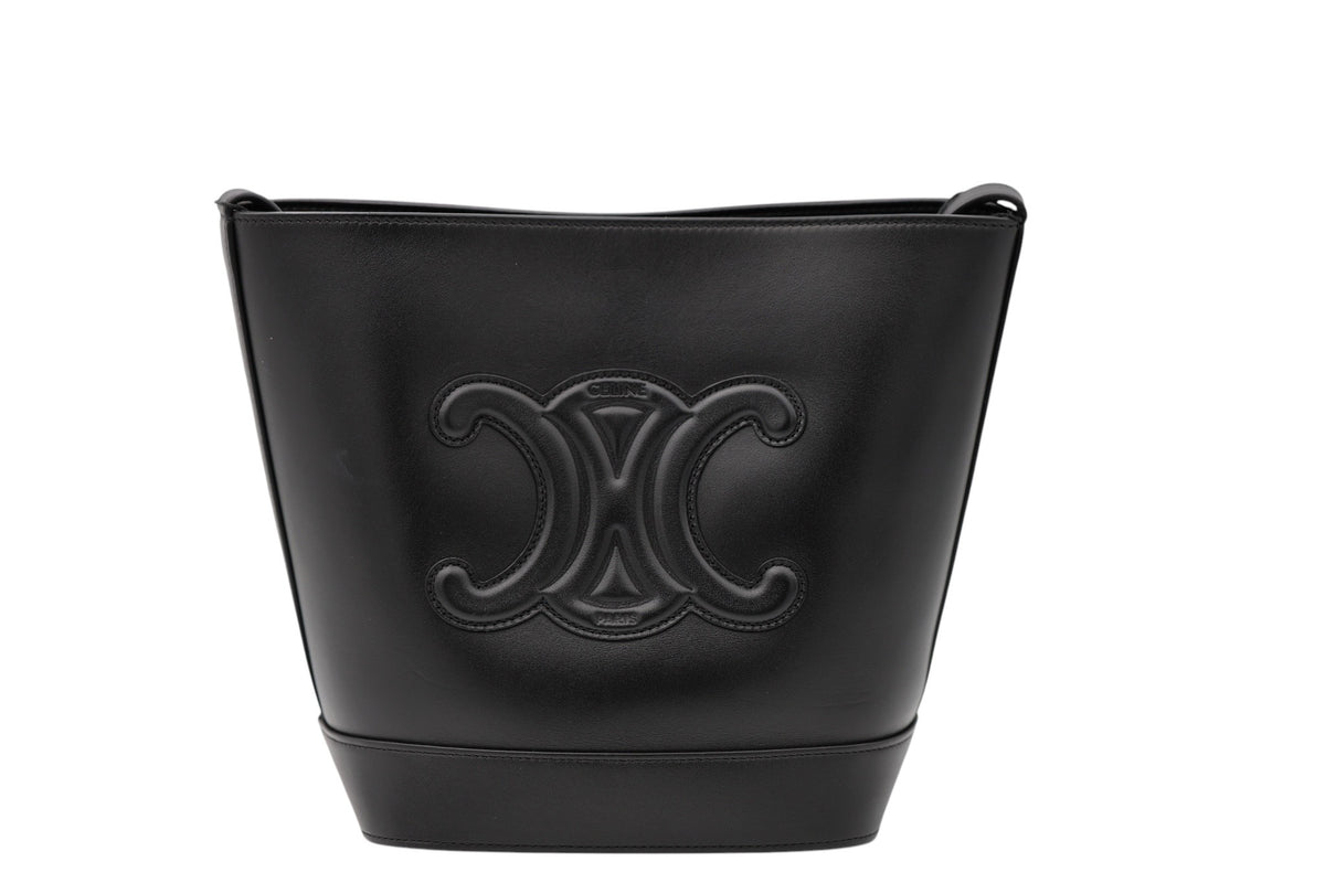 Celine Leather Triomphe Bucket Bag Black