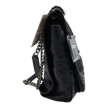 Saint Laurent Niki Crinkled Leather  Medium Shoulder Bag Black