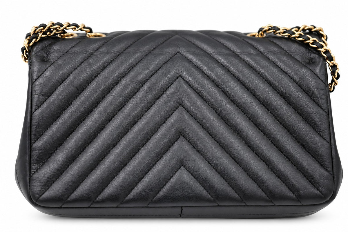 Chanel Chevron Quilted Leather Flap Bag Black GHW