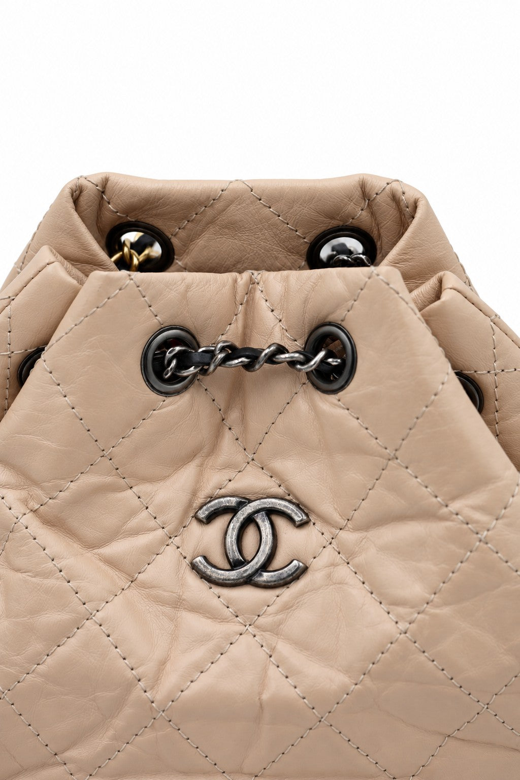 Chanel Quilted Leather Gabrielle Backpack Beige Black SHW