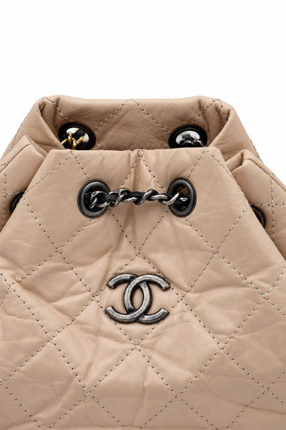 Chanel Quilted Leather Gabrielle Backpack Beige Black SHW