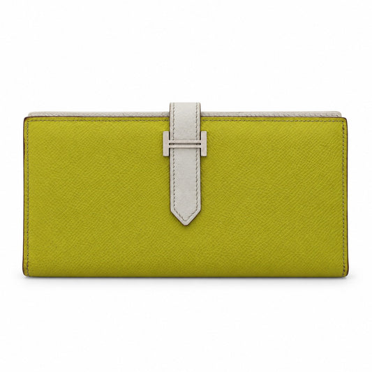 Hermès Leather Béarn Wallet Yellow White PHW