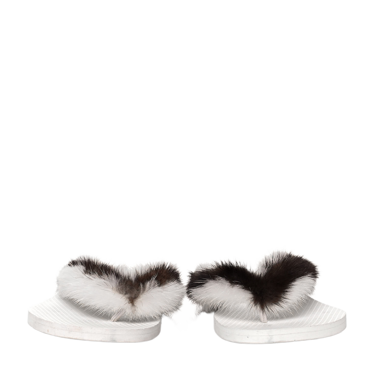 Valentino Garavani White and Brown Mink Flop Flops