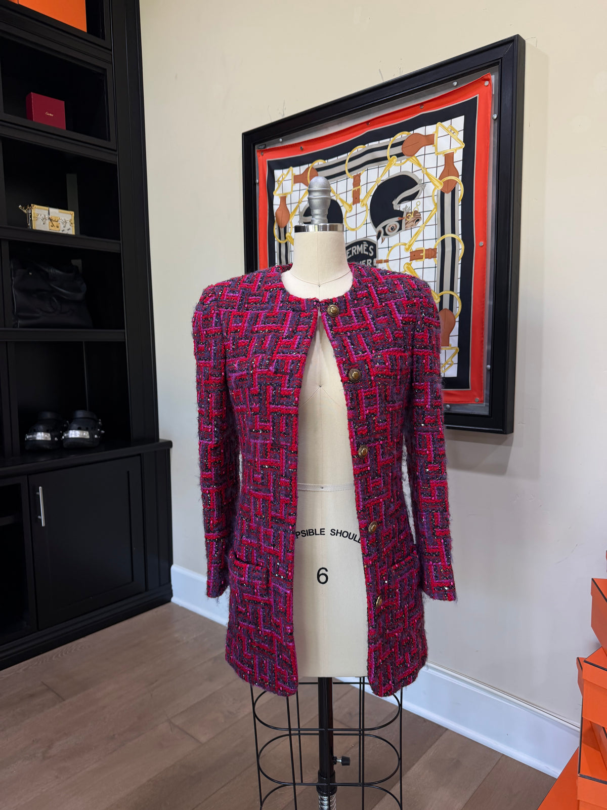 Saint Laurent Red Embellished Tweed Jacket