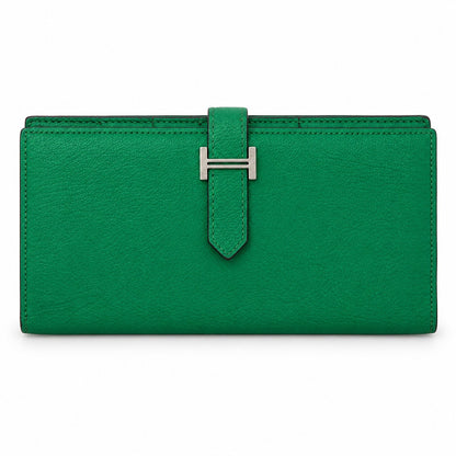 Hermès Leather Béarn Wallet Green SHW