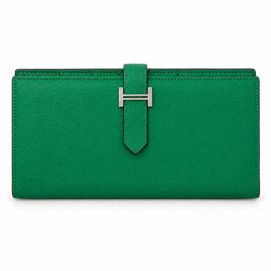 Hermès Leather Béarn Wallet Green SHW