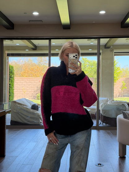 Louis Vuitton Contrast Logo Half-Zip Teddy Sweater