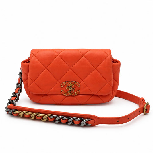 Chanel 19 Orange Quilted Chain Belt Bag