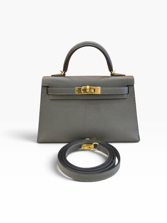 Hermès Mini Kelly in Graphite Madame Leather GHW