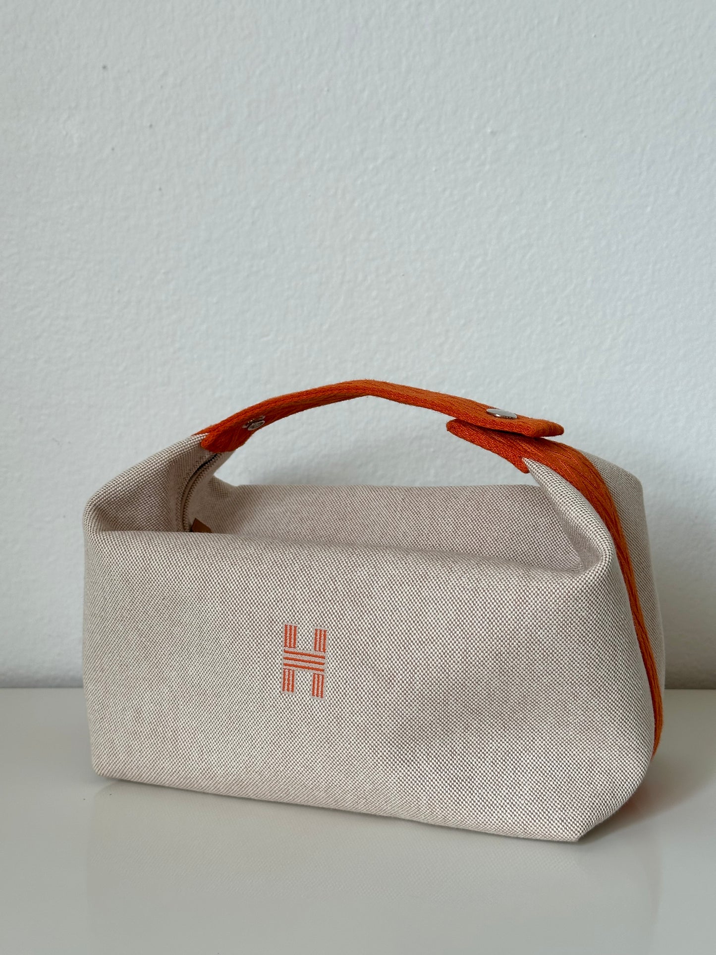 HERMES Canvas Large Bride-A-Brac Pouch Natural Orange