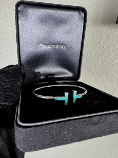 TIFFANY White Gold Turquoise T Wire Bracelet