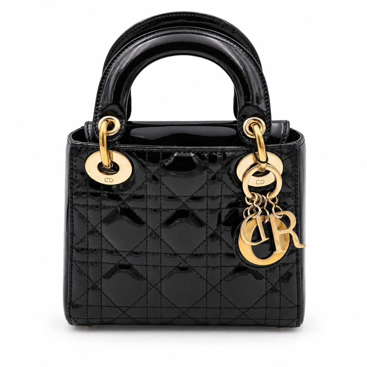 Dior Cannage Patent Leather Mini Lady Dior Bag Black GHW
