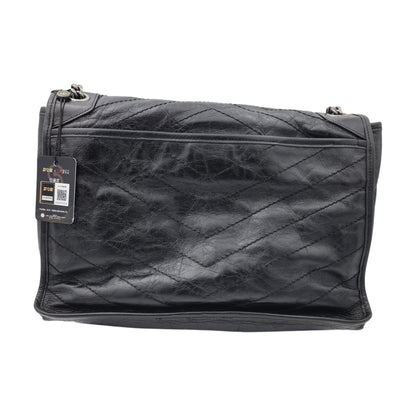 Saint Laurent Niki Crinkled Leather  Medium Shoulder Bag Black