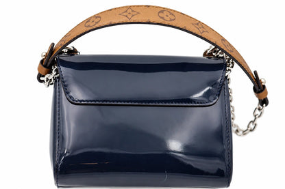 Louis Vuitton Navy Blue Vernis Leather Twist PM Reverse Monogram Canvas Flap