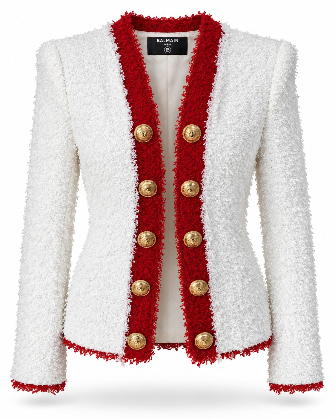 Balmain Runway Double-Breasted Gold-Button Tweed Jacket