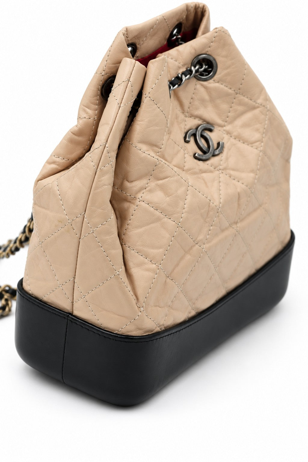 Chanel Quilted Leather Gabrielle Backpack Beige Black SHW