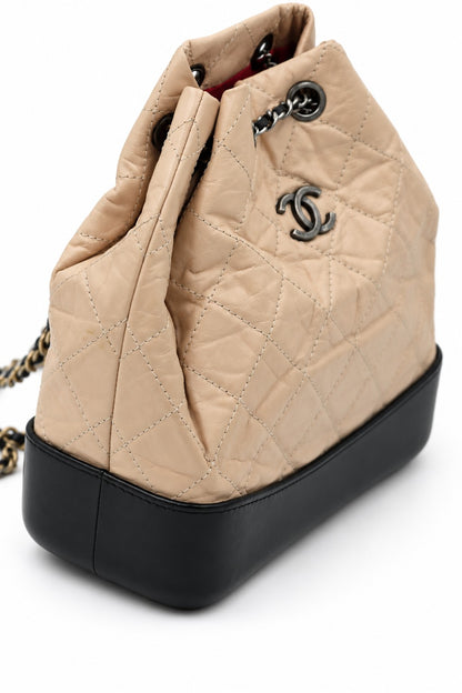 Chanel Quilted Leather Gabrielle Backpack Beige Black SHW