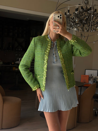 Valentino Green Sequin Tweed Jacket & Skirt Set