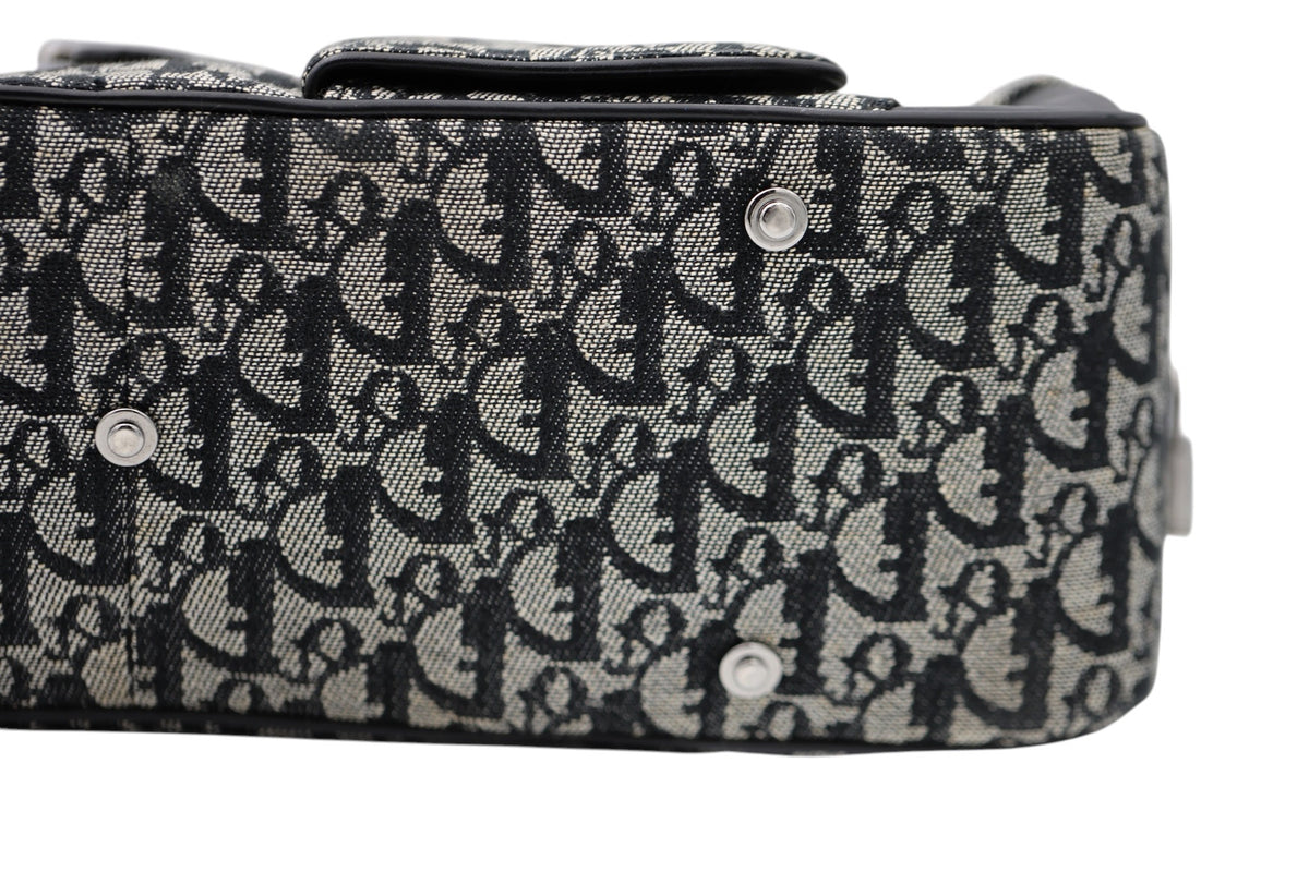 Dior Diorissimo Canvas Frame Satchel Navy Beige SHW