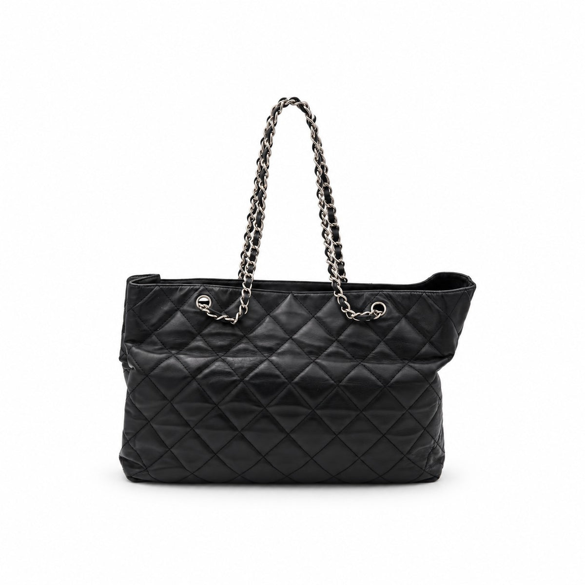 Chanel Quilted Lambskin Chain Shoulder Tote Black SHW