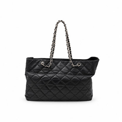 Chanel Quilted Lambskin Chain Shoulder Tote Black SHW