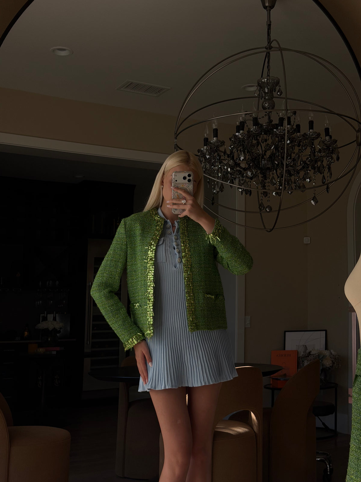 Valentino Green Sequin Tweed Jacket & Skirt Set