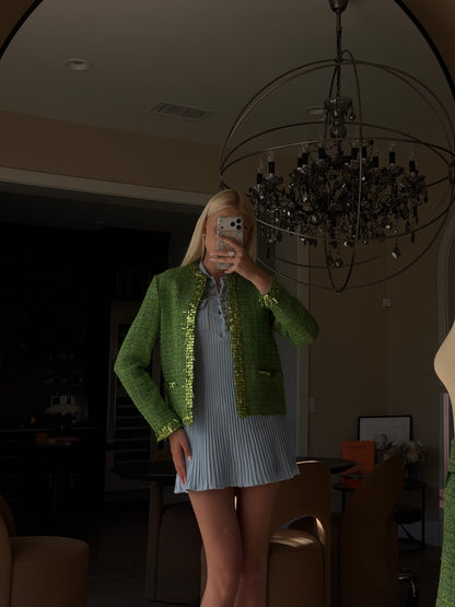 Valentino Green Sequin Tweed Jacket & Skirt Set