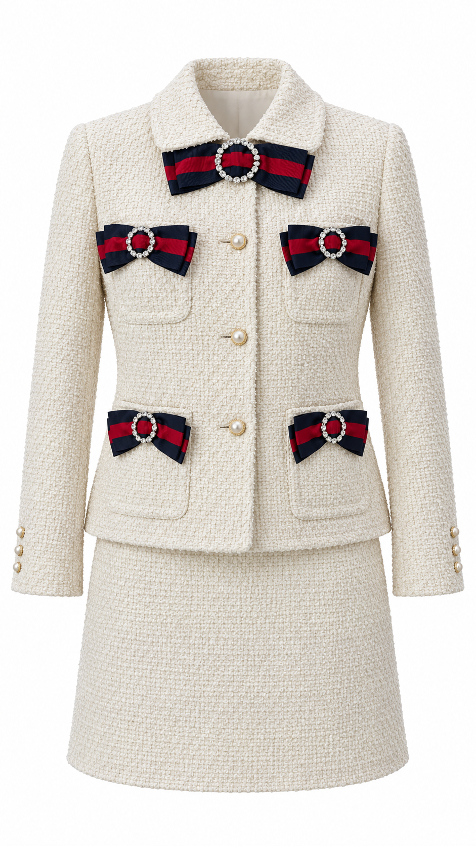 Gucci Ivory Bow Crystal Tweed Skirt Set
