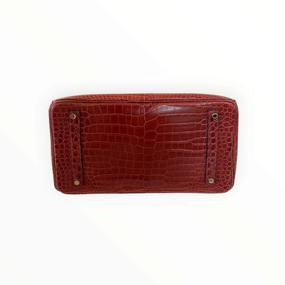 Hermès Birkin 35 Red Shiny Porosus Crocodile GHW