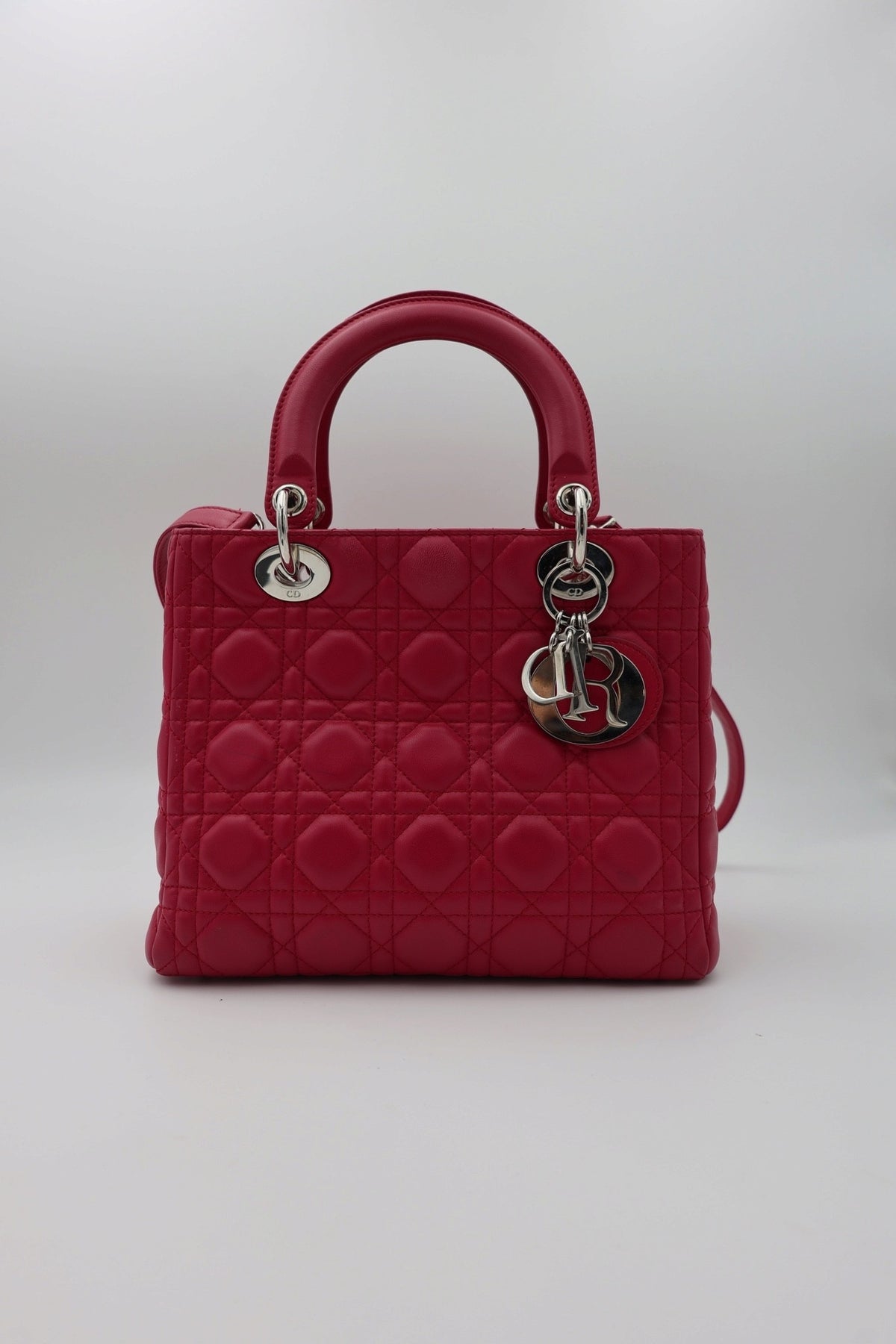 Dior Lady Dior Canage Handbag medium 2WAYShoulder Fuchsia leather