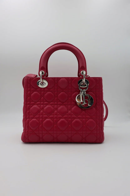 Dior Lady Dior Canage Handbag medium 2WAYShoulder Fuchsia leather