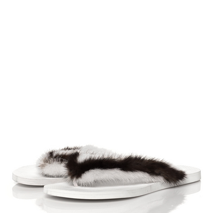 Valentino Garavani White and Brown Mink Flop Flops
